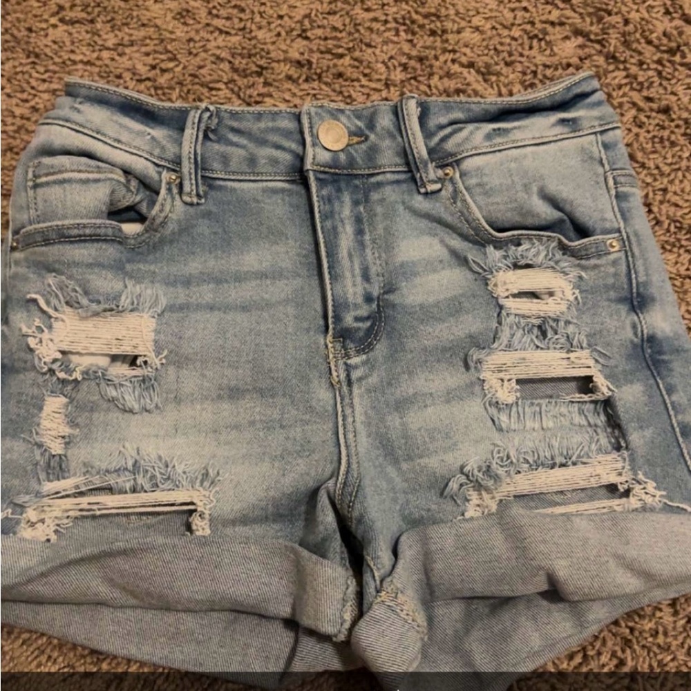 Distressed Light Blue Denim Shorts